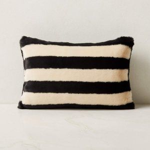 CB2 ELSIE BLACK AND WHITE STRIPED FAUX-FUR THROW PILLOW